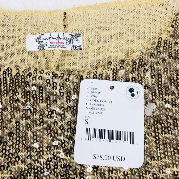 FREE PEOPLE Gold Rush Sequin Long Sleeve Top Tee Metallic Party Size Small New - Picture 8 of 12